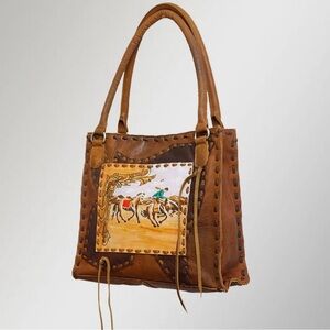 American Darling Brown Leather Tote Bag with Horse Design